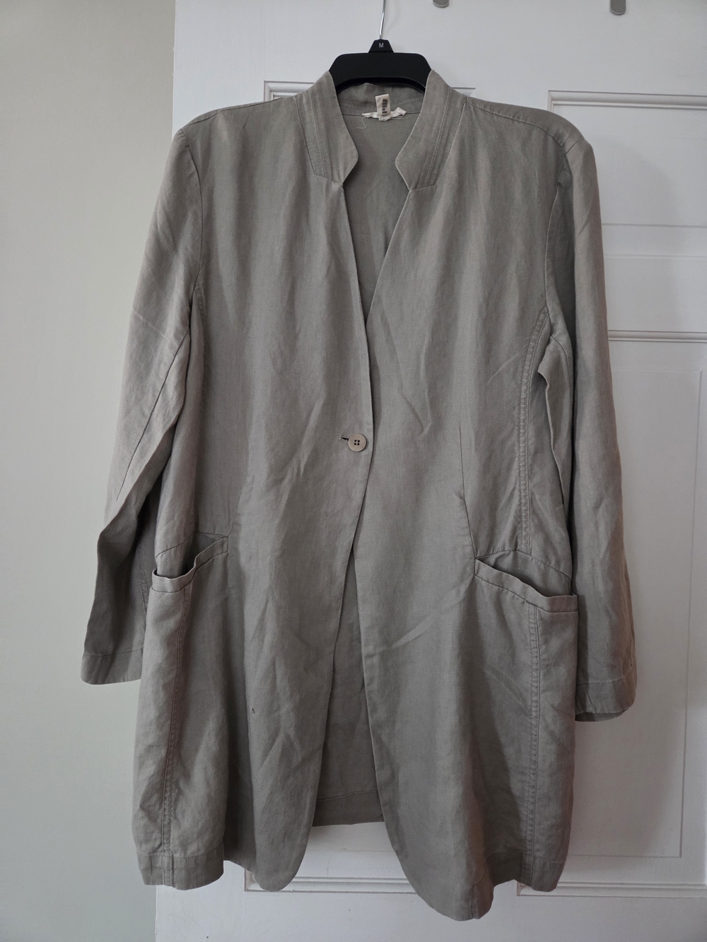 Eileen Fisher Light Gray Collarless Single-Button Jacket